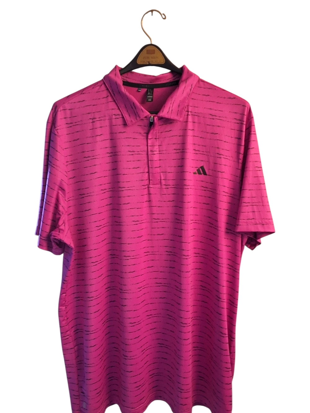 Adidas Men’s Magenta Polo with Black Micro-Stripe XL Zip
